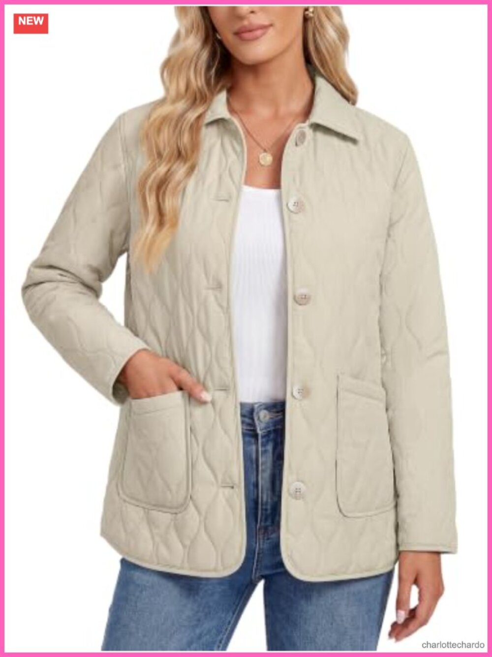 Women's Quilted Button Down Jacket Long Sleeve Lightweight Fall Coat